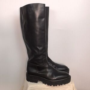 Alexander Wang Platform Tall Over the Knee Black Leather Lug Boots Sz EU 39 US 9
